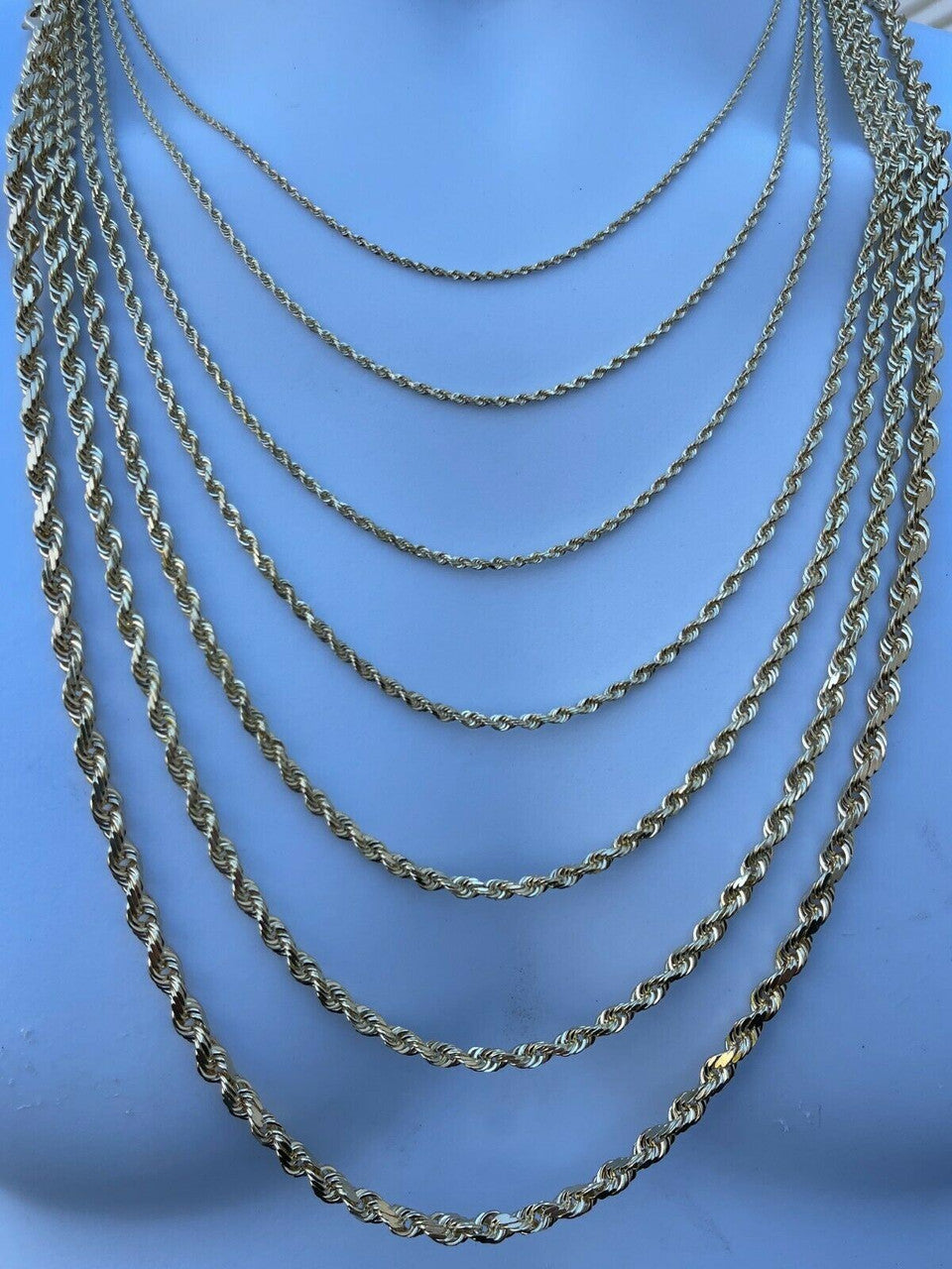 14k Men's Women's Real Yellow Gold Solid Rope Chain Necklace 1.5mm-6mm