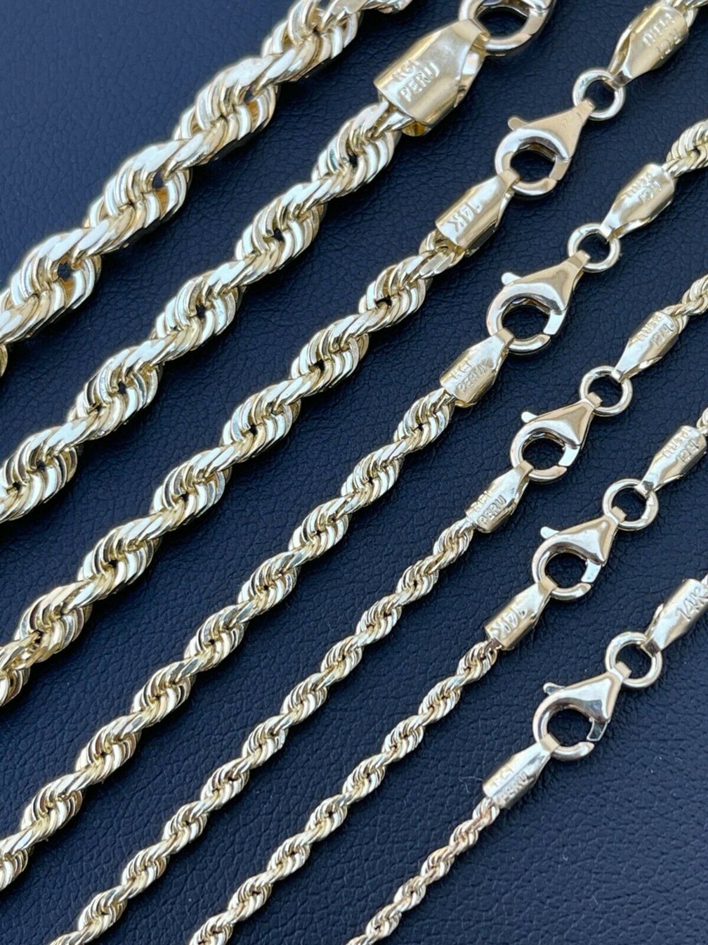 14k Men's Women's Real Yellow Gold Solid Rope Chain Necklace 1.5mm-6mm