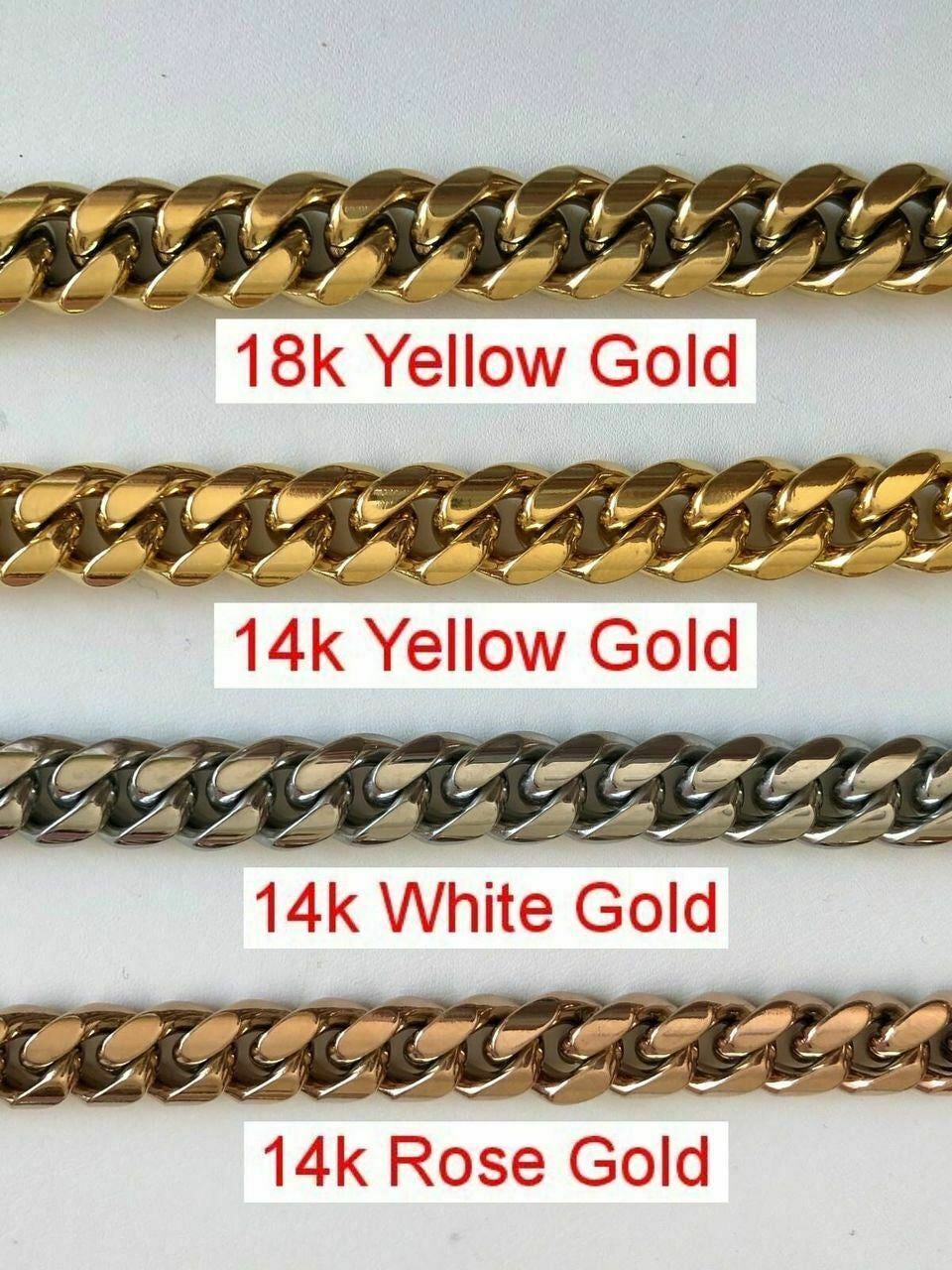 Miami Cuban Link Bracelet 14k 18k Yellow Rose White Gold Plated Stainless Steel