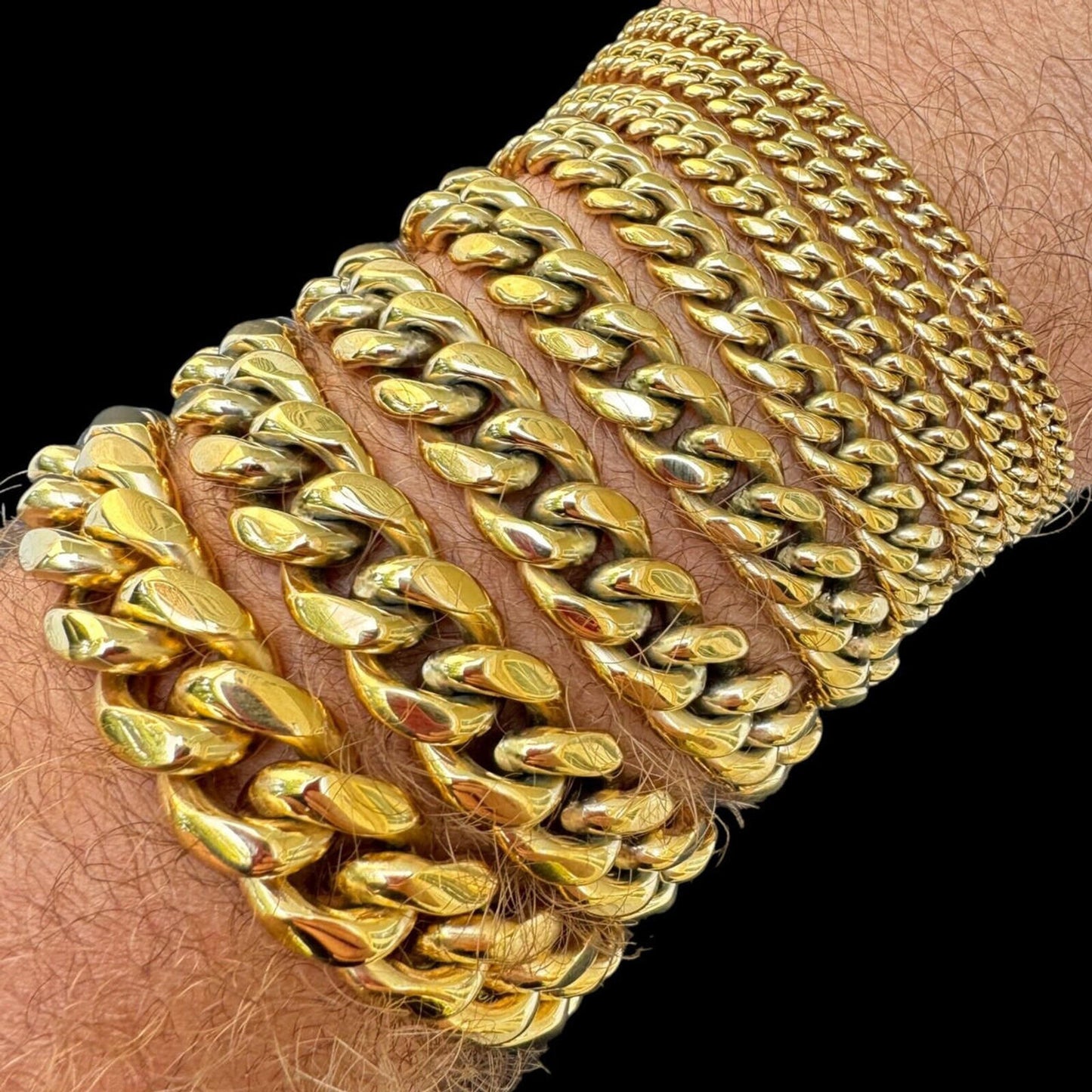 Miami Cuban Link Bracelet - 14k Yellow Gold Plated Stainless Steel - 6"-10" - 4mm-18mm