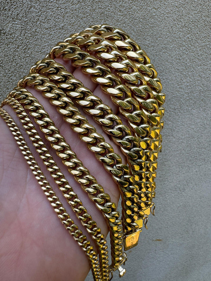 Miami Cuban Link Bracelet - 14k Yellow Gold Plated Stainless Steel - 6"-10" - 4mm-18mm