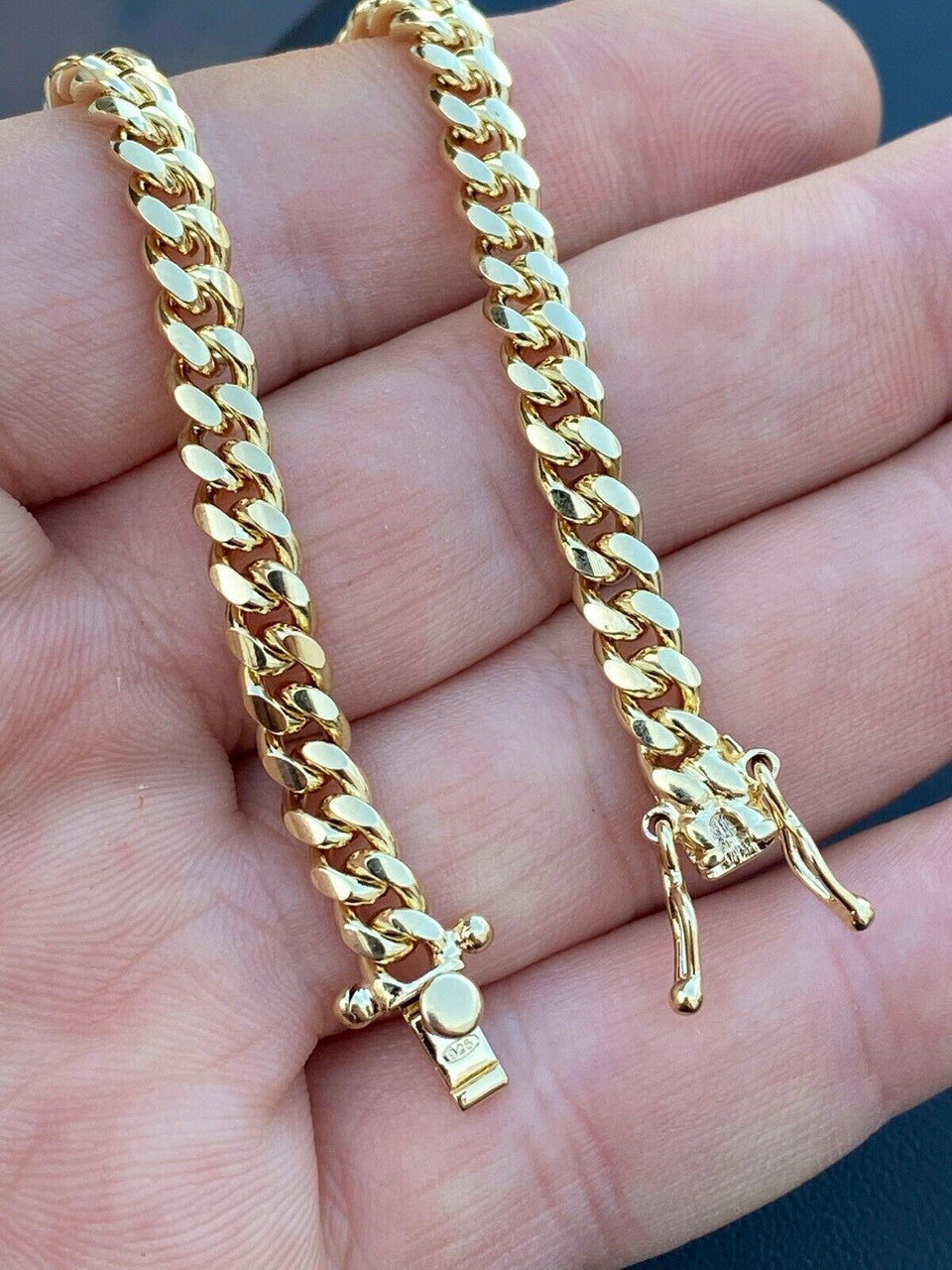 Miami Cuban Link Bracelet Solid 925 Sterling Silver 14k Gold Box Clasp 4-10mm