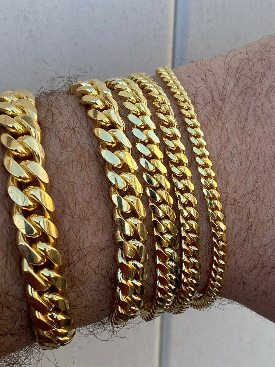 Miami Cuban Link Bracelet Solid 925 Sterling Silver 14k Gold Box Clasp 4-10mm