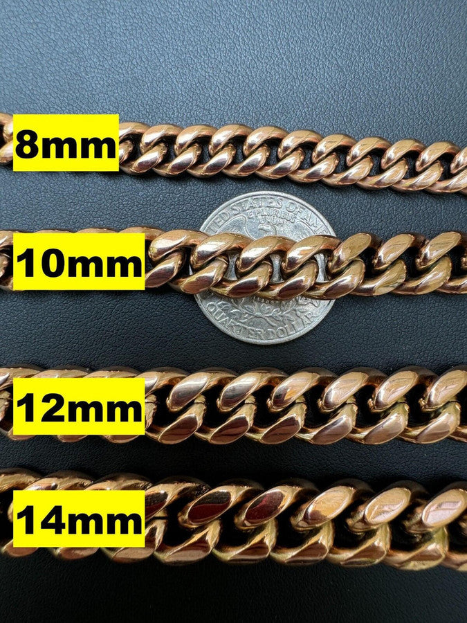 Miami Cuban Link Bracelet W. CZ Clasp - Rose Gold Plated Stainless Steel - 6"-10" - 8mm-14mm