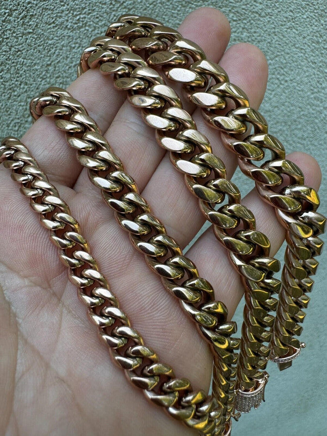 Miami Cuban Link Bracelet W. CZ Clasp - Rose Gold Plated Stainless Steel - 6"-10" - 8mm-14mm