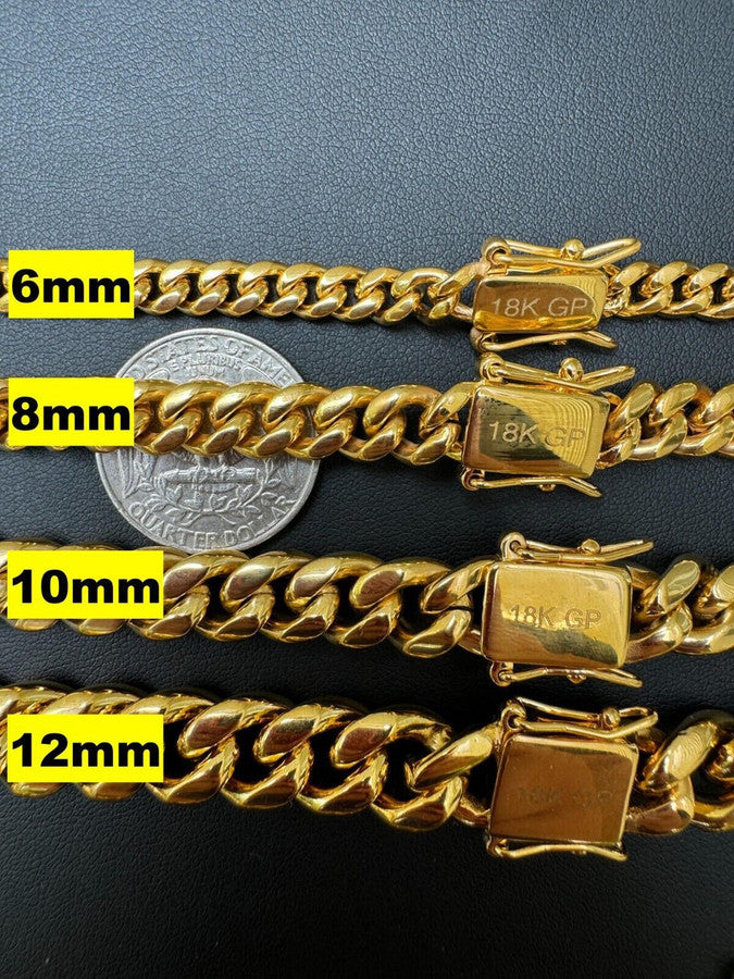 Miami Cuban Link Bracelet - 18k Yellow Gold Plated Stainless Steel - 6"-10" - 6mm-18mm