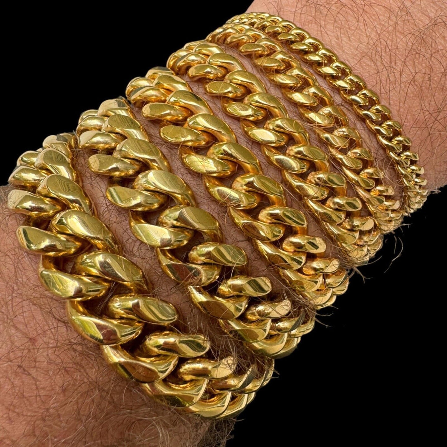 Miami Cuban Link Bracelet - 18k Yellow Gold Plated Stainless Steel - 6"-10" - 6mm-18mm