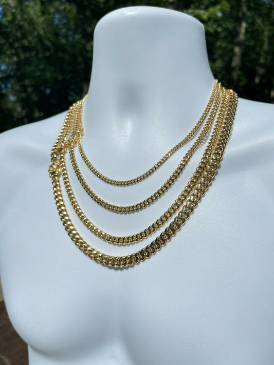 Miami Cuban Link Chain Necklace / Bracelet 14k Gold Finish Mens Ladies Box Lock