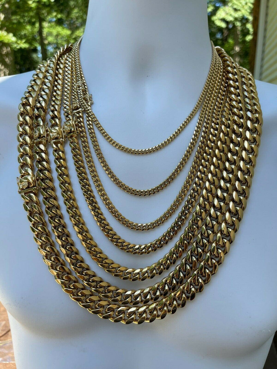 Miami Cuban Link Chain Necklace Or Bracelet 14k Gold Over Stainless Steel 4-14mm