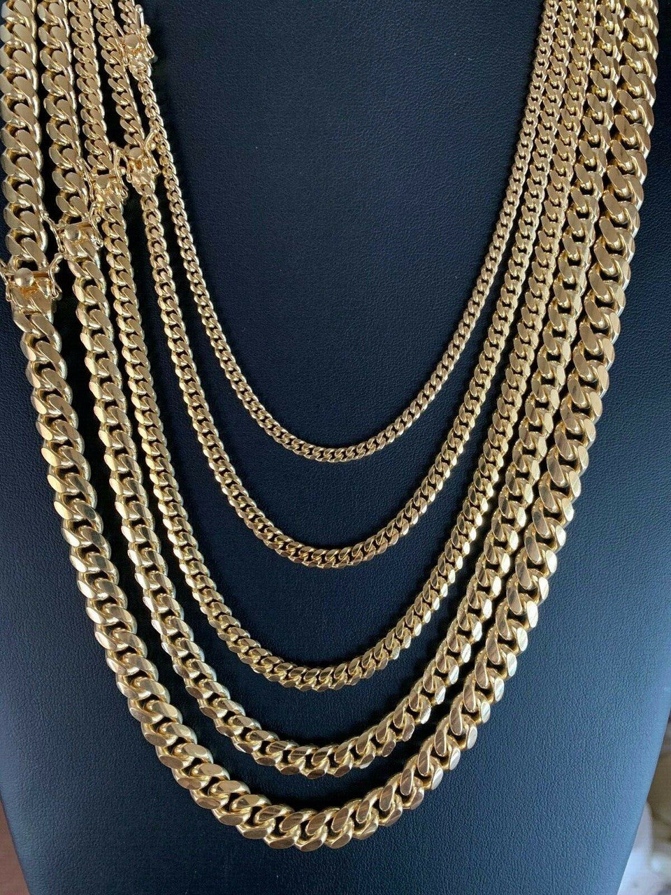 Miami Cuban Link Chain With Box Lock 14k Gold Over Solid 925 Silver ITALY