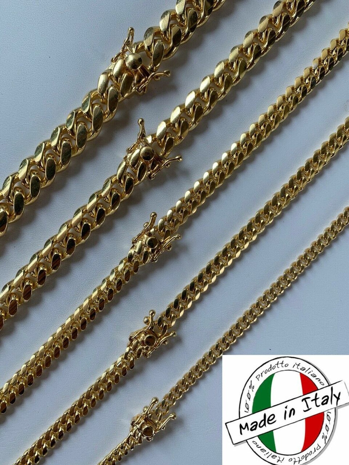 Miami Cuban Link Chain With Box Lock 14k Gold Over Solid 925 Silver ITALY