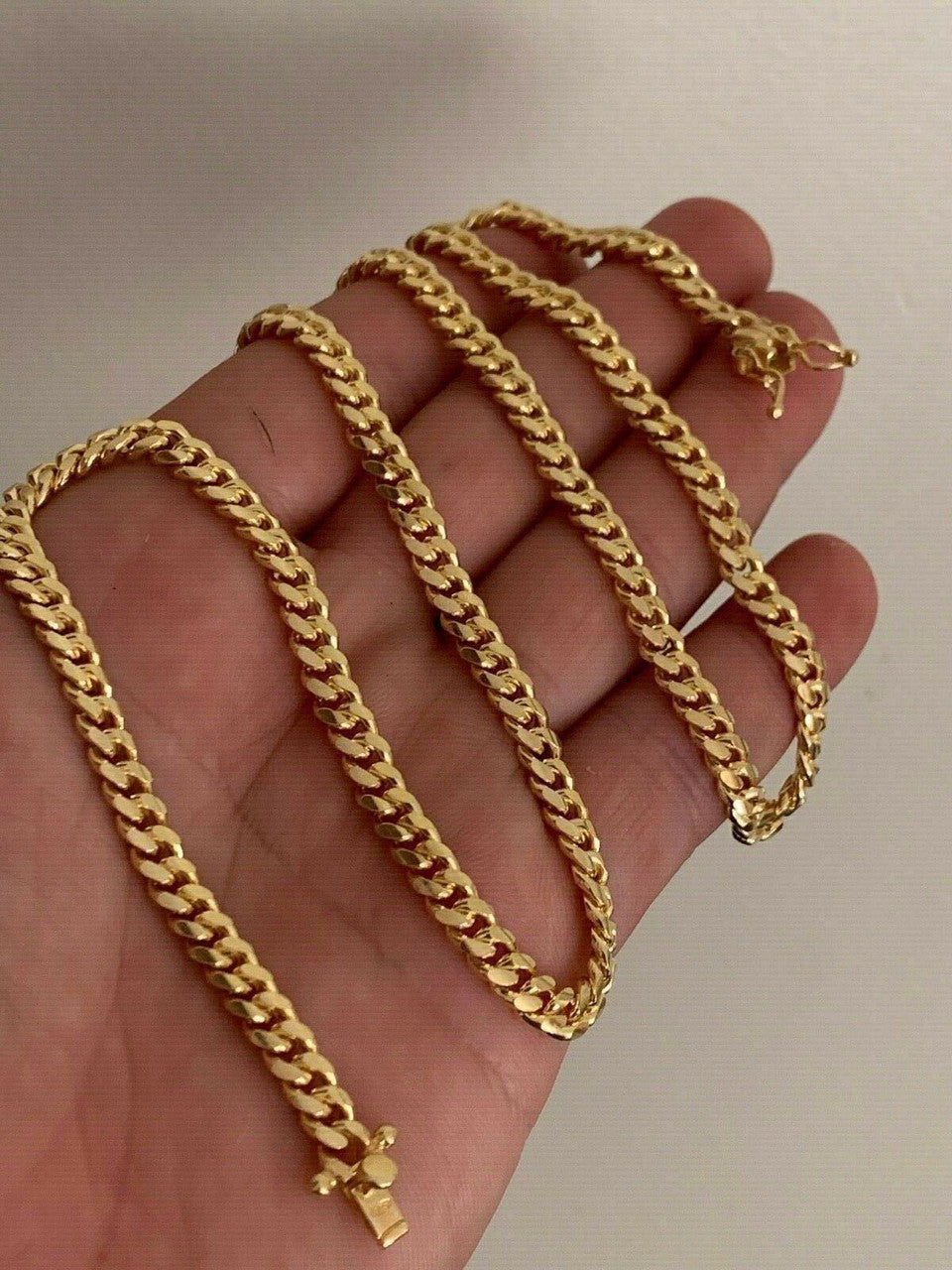 Miami Cuban Link Chain With Box Lock 14k Gold Over Solid 925 Silver ITALY