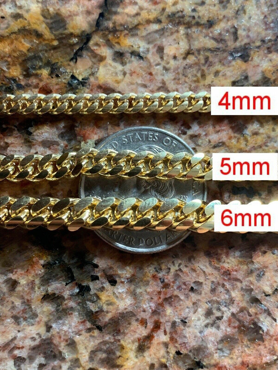 Miami Cuban Link Chain With Box Lock 14k Gold Over Solid 925 Silver ITALY