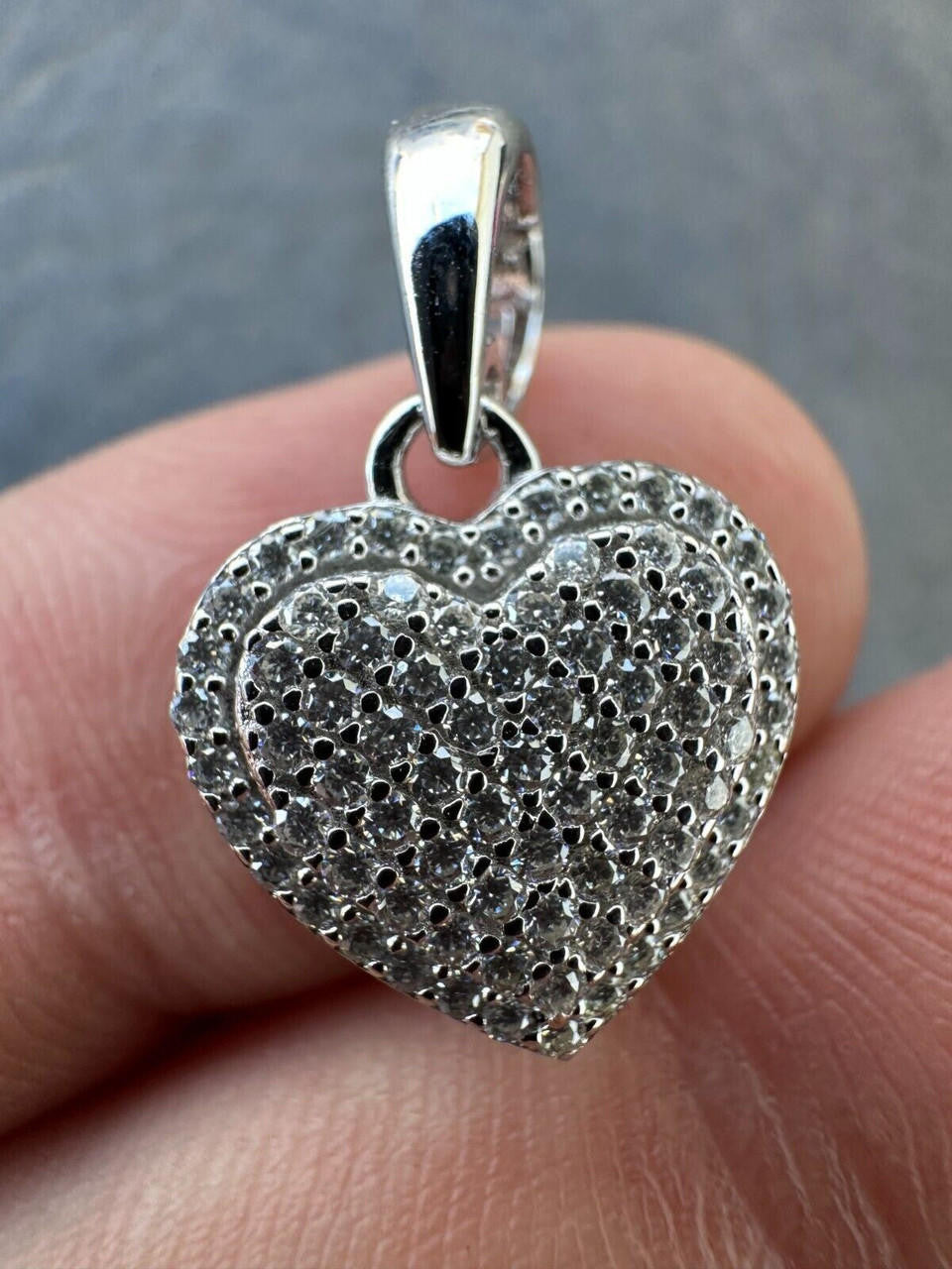 MOISSANITE 925 Silver Iced Small Ladies Heart Shaped Love Pendant Necklace Charm