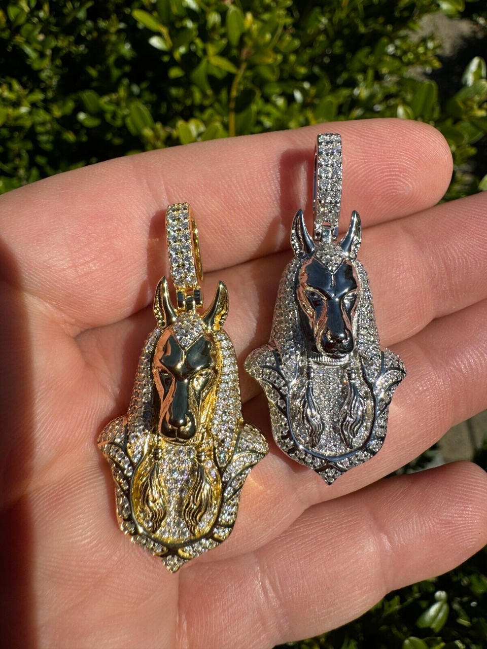 MOISSANITE Anubis Pendant Real 925 Silver / Gold Iced Egyptian Necklace