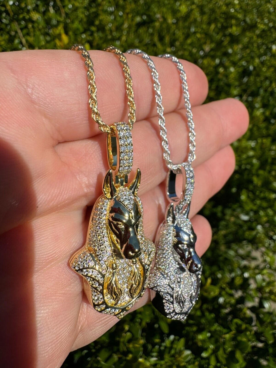 MOISSANITE Anubis Pendant Real 925 Silver / Gold Iced Egyptian Necklace