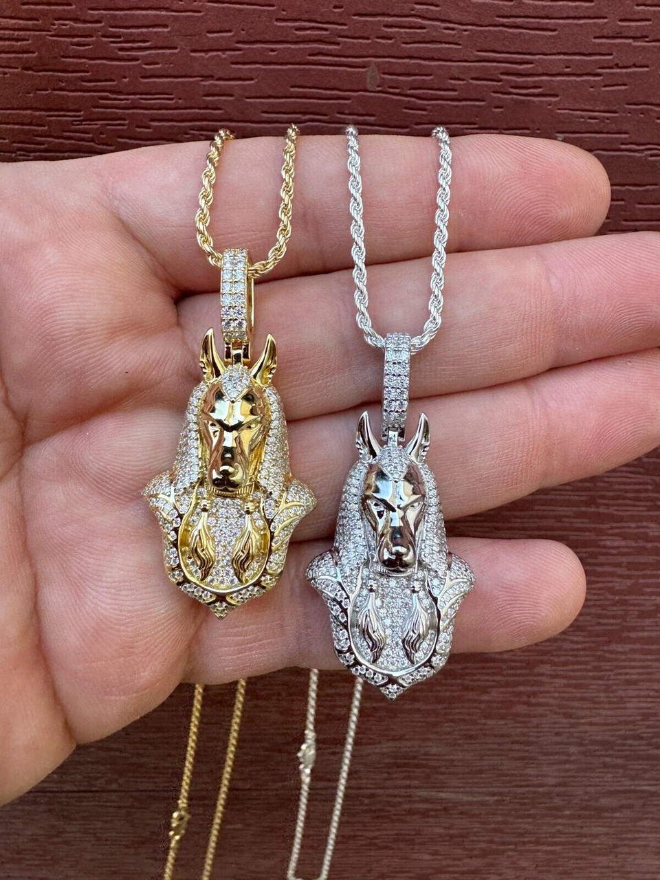 MOISSANITE Anubis Pendant Real 925 Silver / Gold Iced Egyptian Necklace