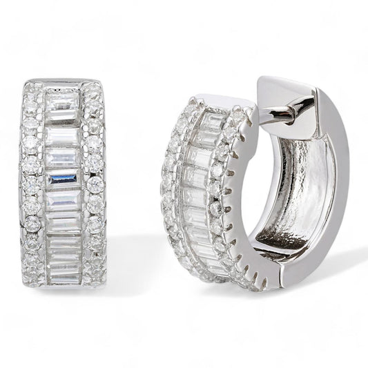 MOISSANITE Baguette Small Huggie Hoops - 925 Silver - 12mm