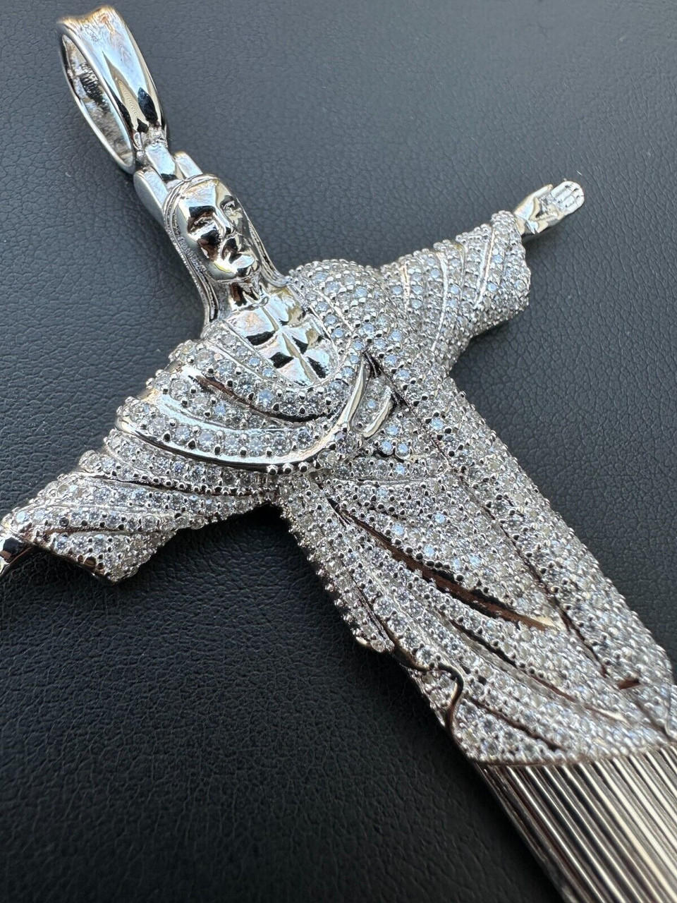 MOISSANITE Christ The Redeemer 925 Silver Necklace Jesus Iced Necklace