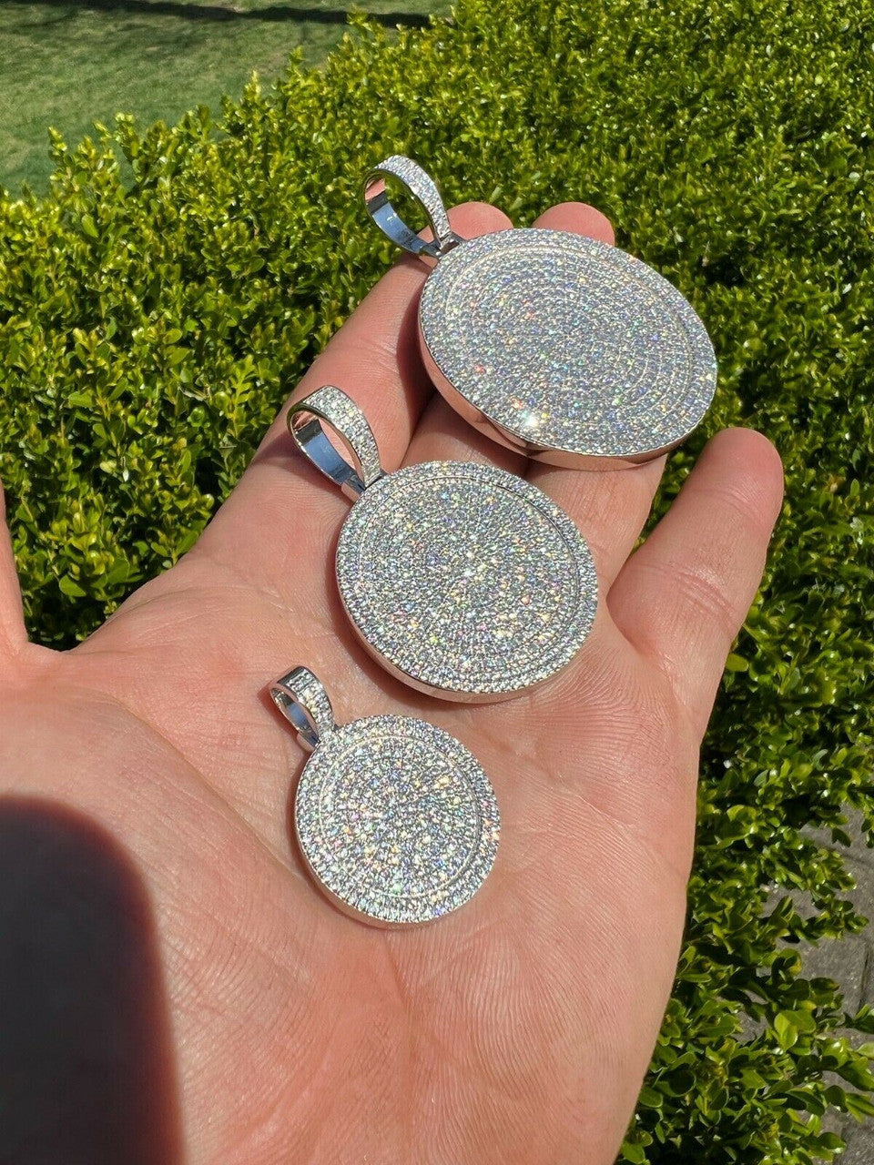MOISSANITE Dog Tag Out Iced Round Pendant Necklace Pass Diamond Tester