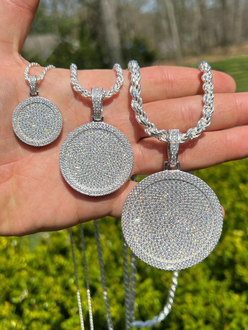 MOISSANITE Dog Tag Out Iced Round Pendant Necklace Pass Diamond Tester