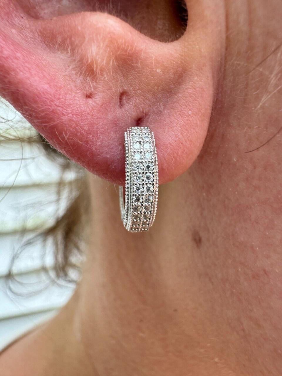 MOISSANITE Everyday Wear Small Huggie Iced Out Hoops - 925 Silver - 12mm