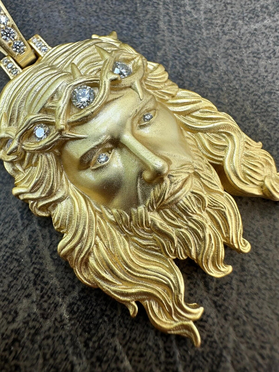 MOISSANITE Jesus Piece Iced Pendant Necklace - 14k Gold Vermeil Real 925 Sterling Silver -Sandblasted Matte Finish