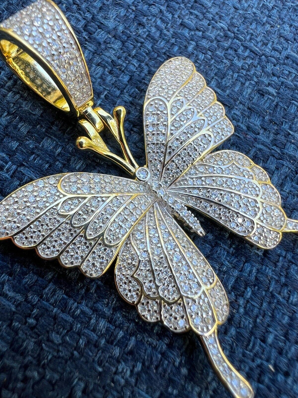 MOISSANITE Large Butterfly Iced Real 925 Silver / Gold Plated Necklace