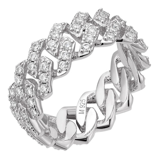 MOISSANITE Prong Cuban Eternity Band Ring - 925 Silver