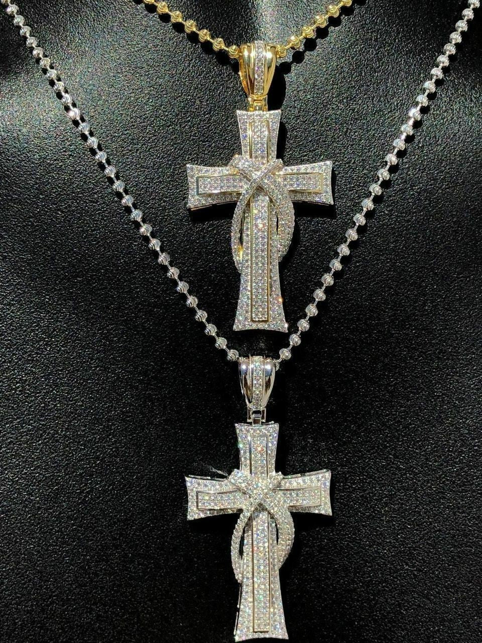 MOISSANITE Real 925 Silver Gold Cross Pendant Necklace Iced Pass Diamond Tester