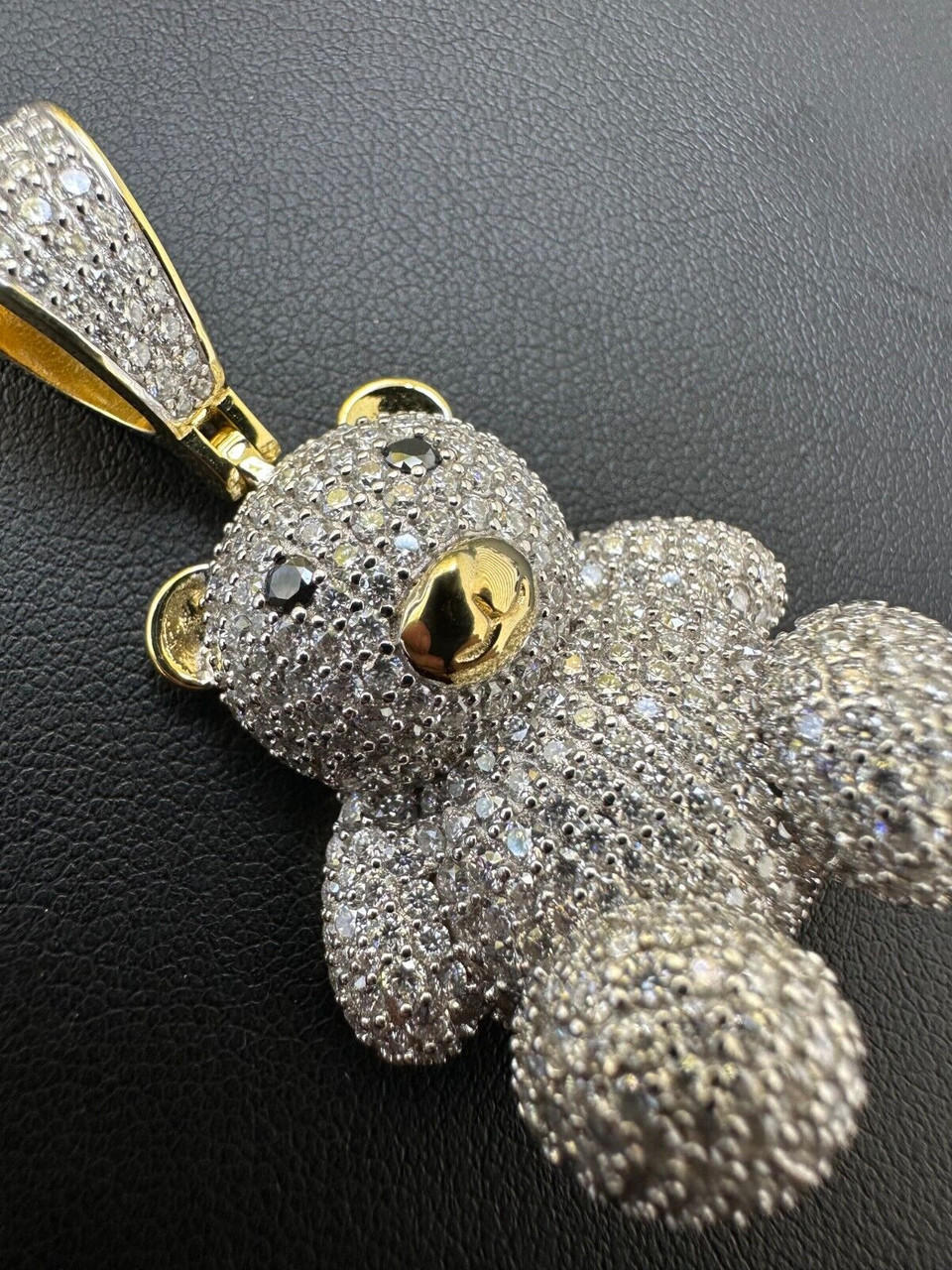 MOISSANITE Real 925 Silver / Gold Iced 3D Teddy Bear Pendant Necklace