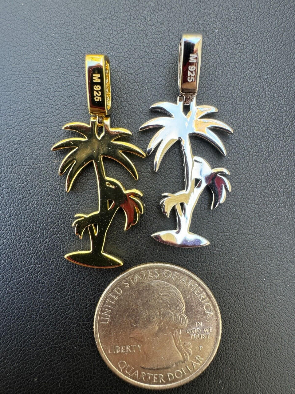 MOISSANITE Real 925 Silver Gold Palm Tree Necklace Pendant Iced Piece