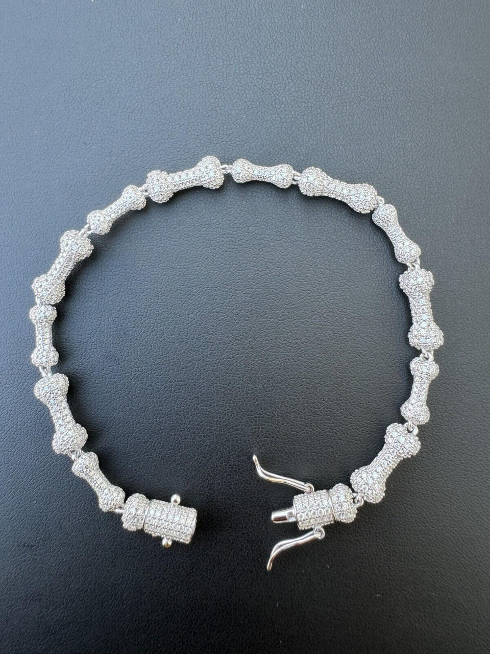 MOISSANITE Real Custom Bone Link Bracelet Iced 925 Silver Death Bones