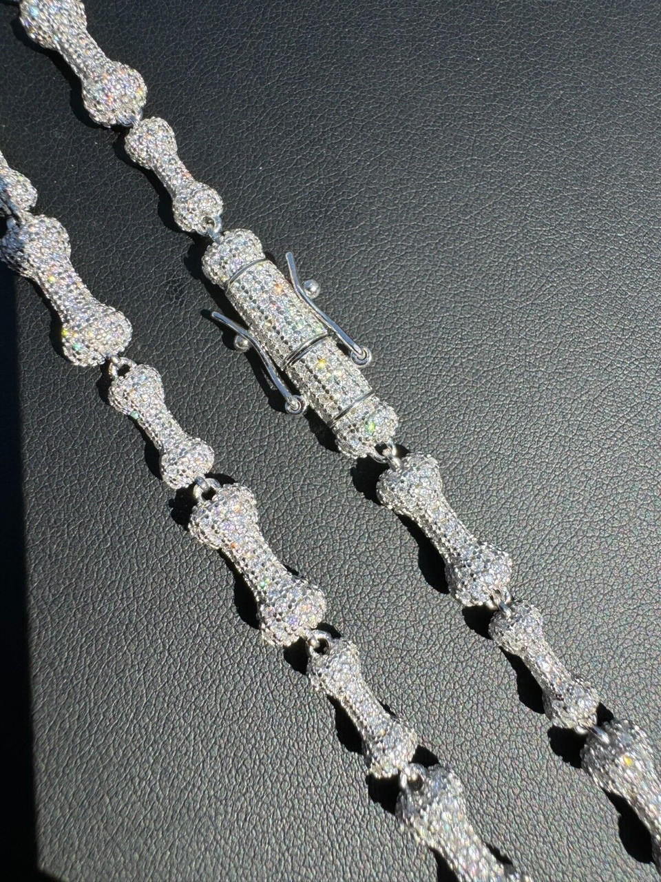 MOISSANITE Real Custom Bone Link Chain Iced 925 Silver Death Necklace