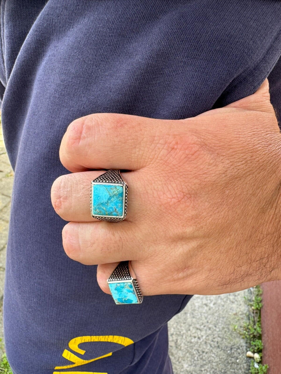 Natural Blue Turquoise Gemstone Mens Real Solid 925 Silver Handmade Vintage Ring