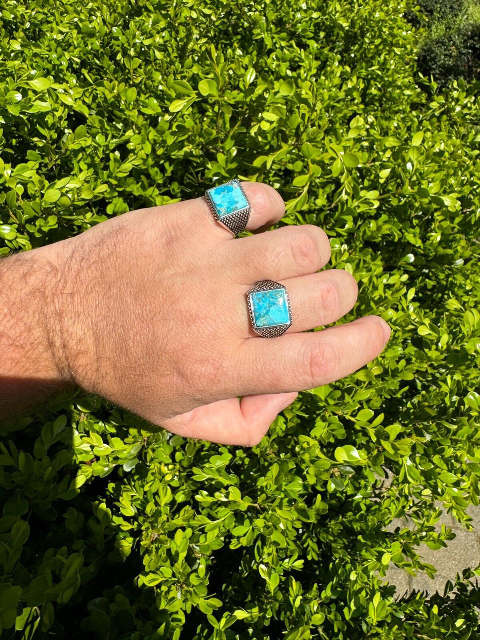 Natural Blue Turquoise Gemstone Mens Real Solid 925 Silver Handmade Vintage Ring