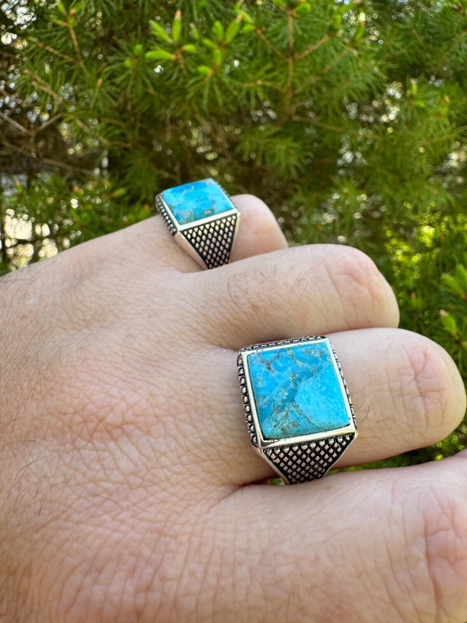 Natural Blue Turquoise Gemstone Mens Real Solid 925 Silver Handmade Vintage Ring
