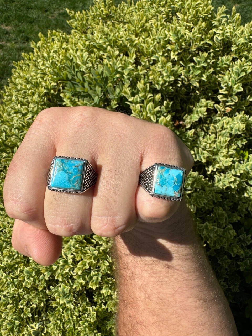 Natural Blue Turquoise Gemstone Mens Real Solid 925 Silver Handmade Vintage Ring
