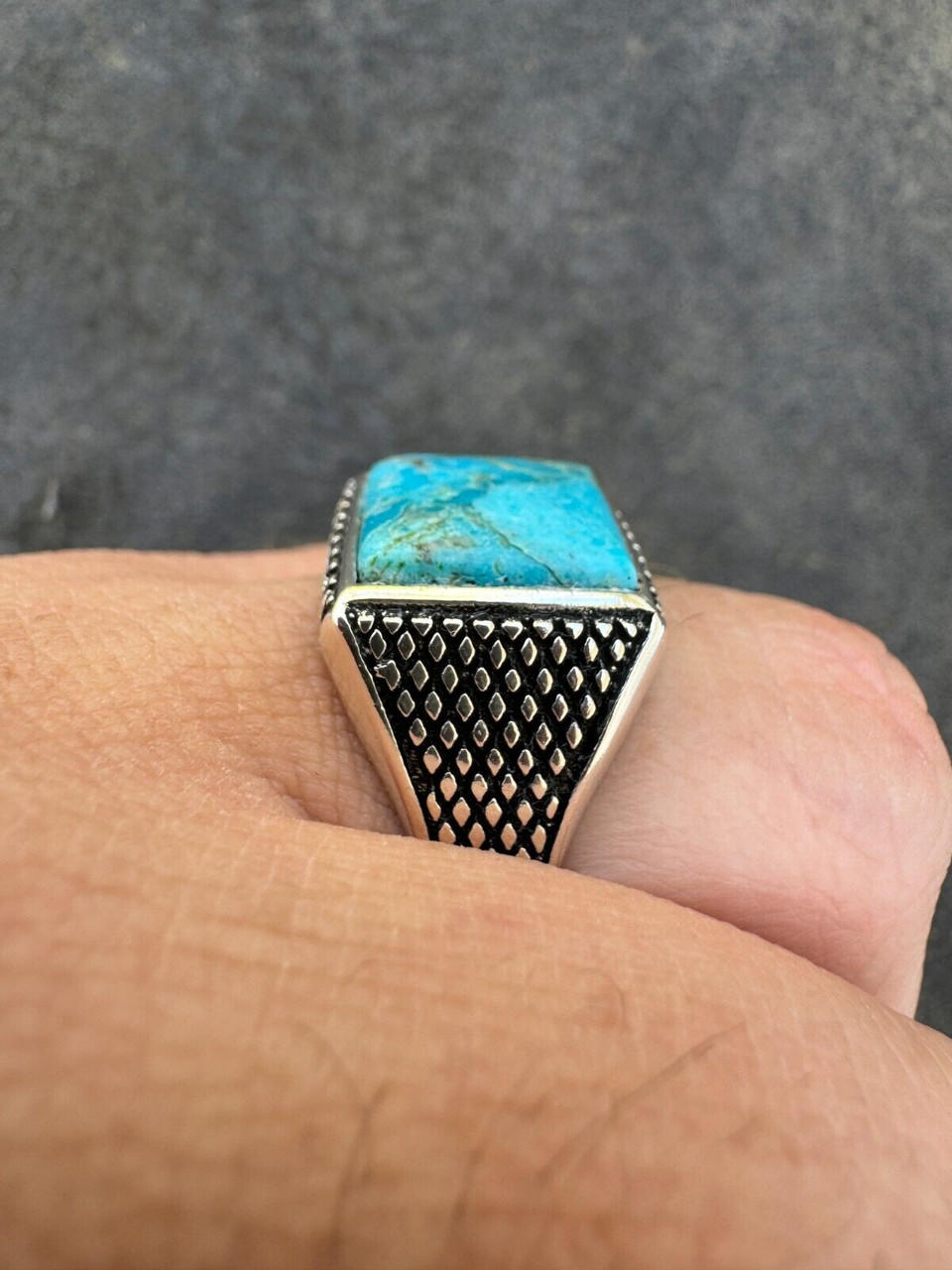 Natural Blue Turquoise Gemstone Mens Real Solid 925 Silver Handmade Vintage Ring