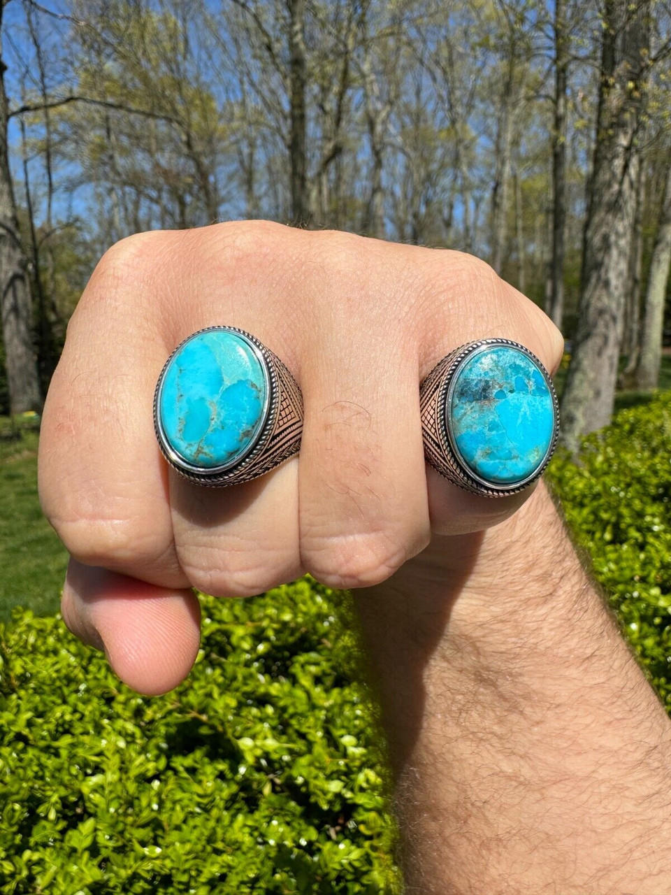 Natural Turquoise Mens Real Solid 925 Silver Handmade Oval Native American Ring