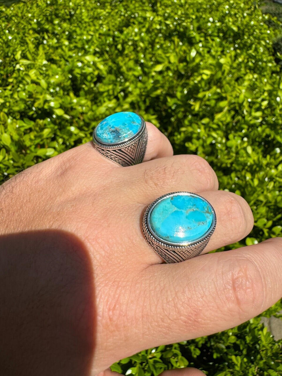 Natural Turquoise Mens Real Solid 925 Silver Handmade Oval Native American Ring