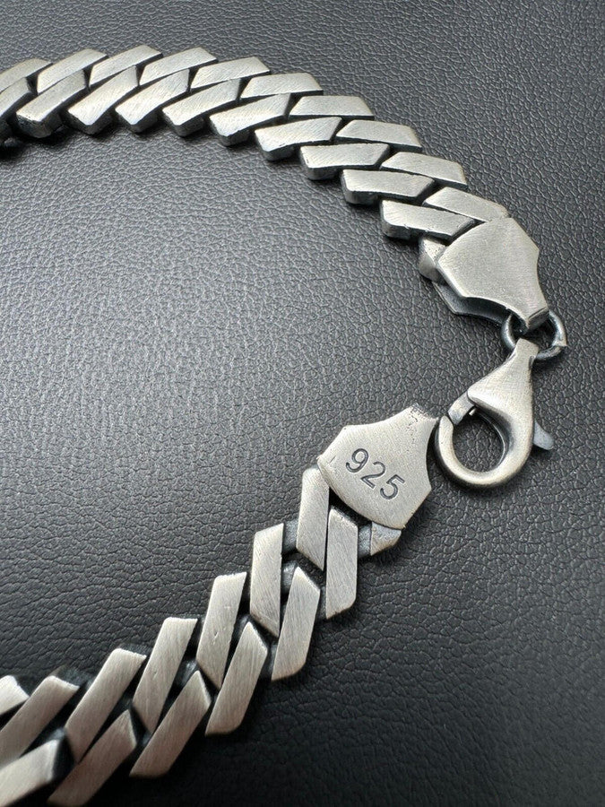 Prong Custom Miami Cuban Link Bracelet 8.5mm Real 925 Silver Oxidized Finish