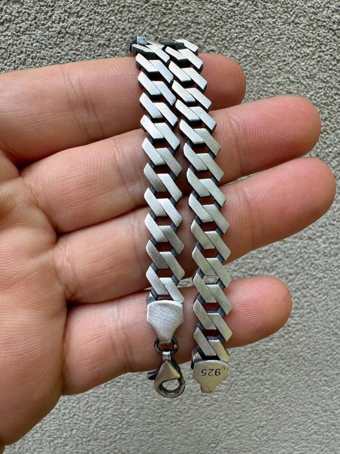 Prong Custom Miami Cuban Link Bracelet 8.5mm Real 925 Silver Oxidized Finish