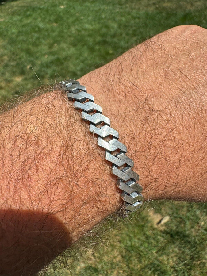 Prong Custom Miami Cuban Link Bracelet 8.5mm Real 925 Silver Oxidized Finish