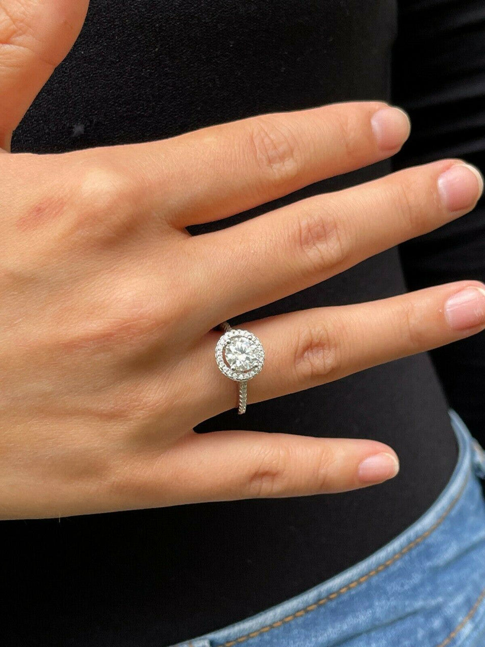 Real 1.2ct Moissanite Engagement Promise Ring Passes Diamond Tester 925 Silver