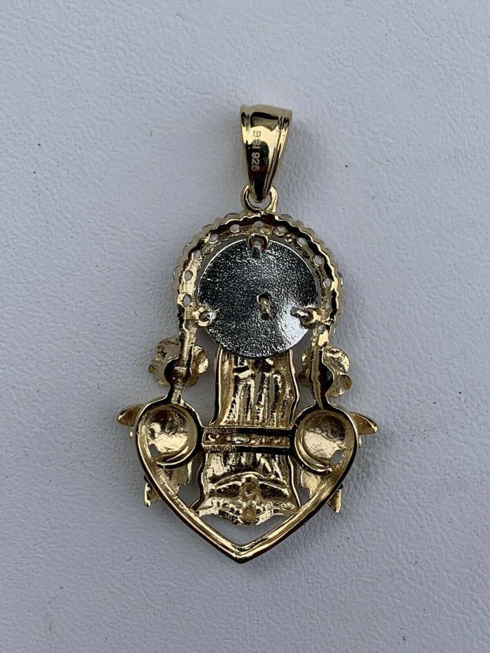 Real 14k Yellow Gold Over 925 Silver Virgin Mary Pendant Iced Men Ladies