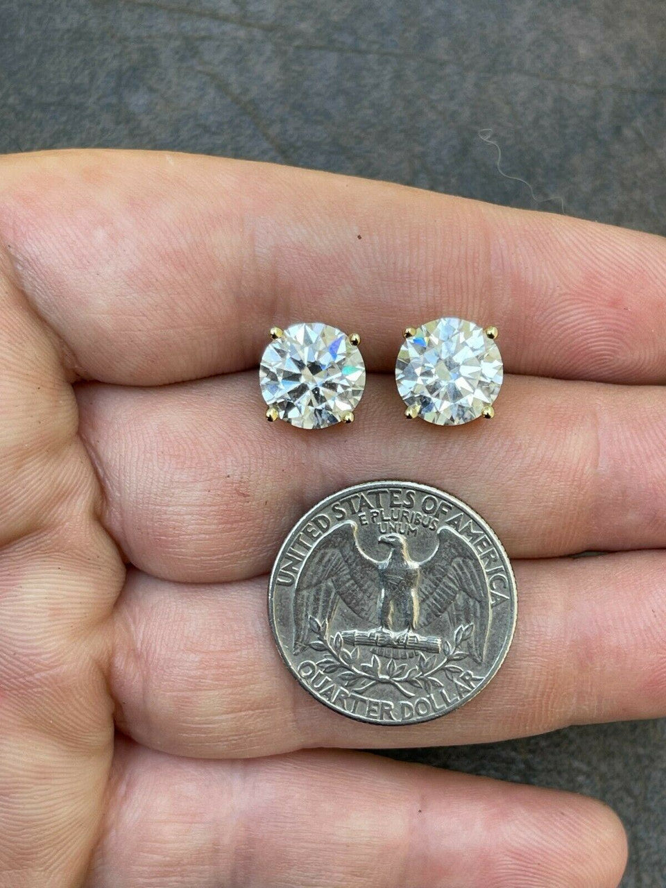 Real 4ct TW Moissanite Solitaire Stud Earrings 14k Gold Vermeil - GRA D VVS1 8mm