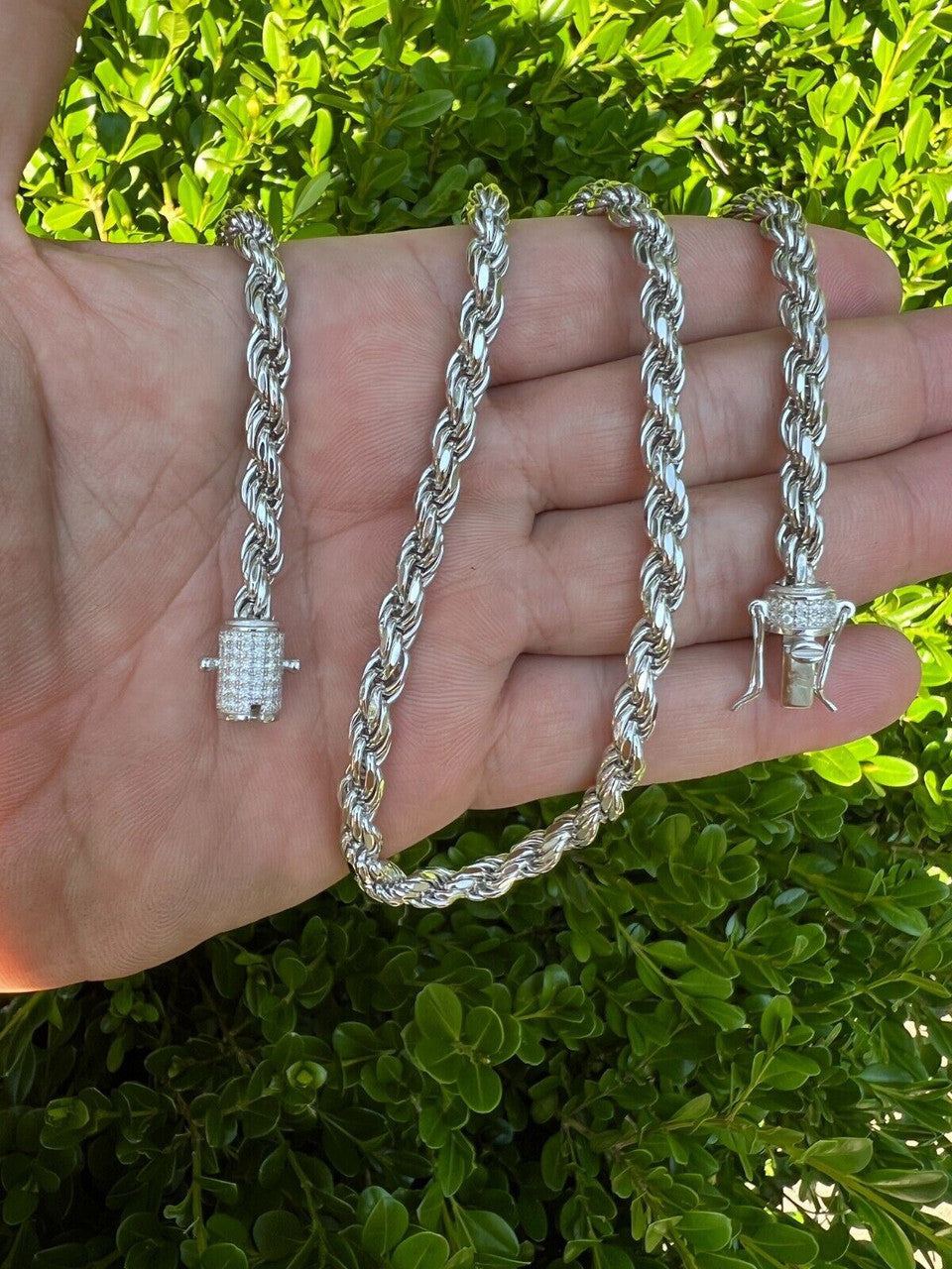 Real 6mm Rope Chain Necklace Bracelet Solid 925 Silver Iced 1ct MOISSANITE Clasp