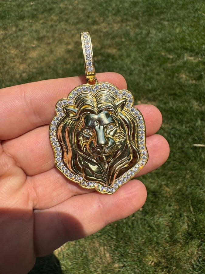 Real 925 Silver 14k Gold Plated Iced MOISSANITE Custom Lion Pendant Necklace