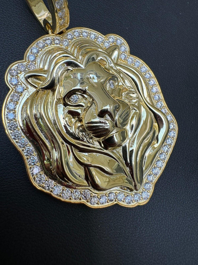 Real 925 Silver 14k Gold Plated Iced MOISSANITE Custom Lion Pendant Necklace